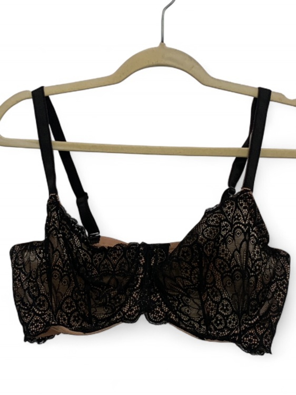 Black Lace Underwire Bra with Nude Lining